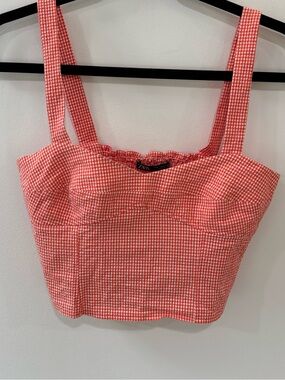 Zara Gingham Cropped Tank Top Sweetheart Neck